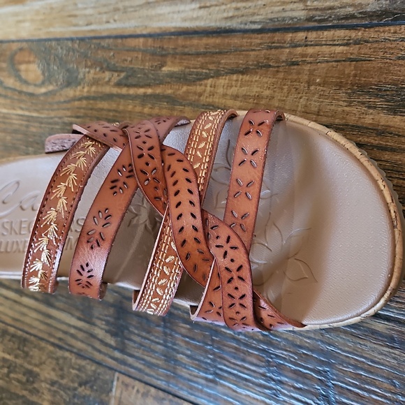 Cali‎ From Skechers Women's Tan Leather Braided Cork Wedge Heel Sandals. - Picture 12 of 12